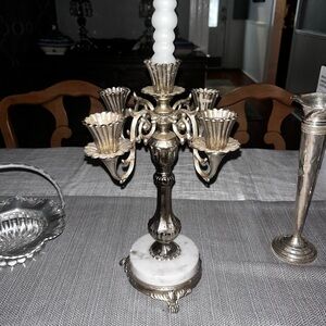 Elegant Silver Candelabra with Marble Base